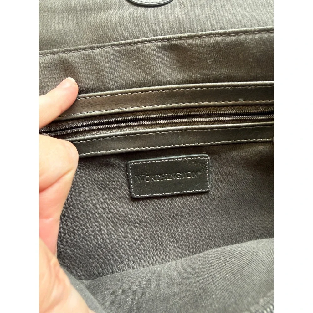 Worthington Metallic Pewter Leather‎ Shoulder Bag Whipstitch Flap Handbag Grey
